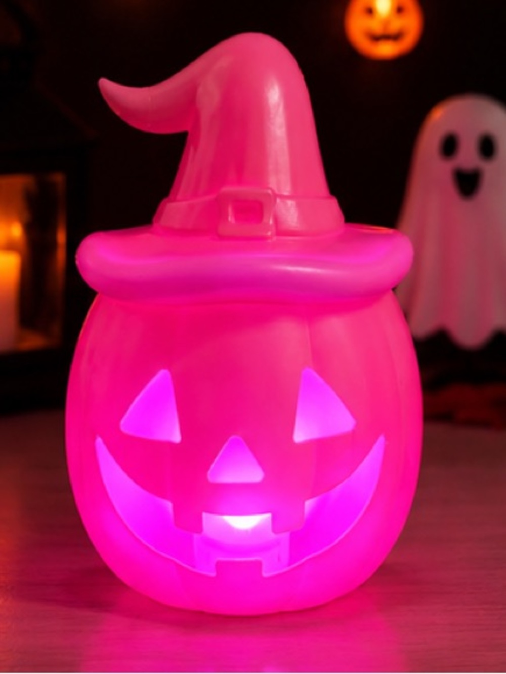Pink LED Halloween Jack-O'-Lantern Pumpkin Light, Pink Light Up Pumpkin
